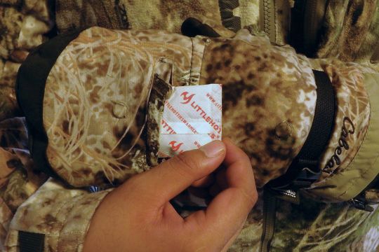 Disposable hand warmers are a boon for hunting in cold temperatures, especially when paired with mittens or gloves that have a pouch to accommodate them.